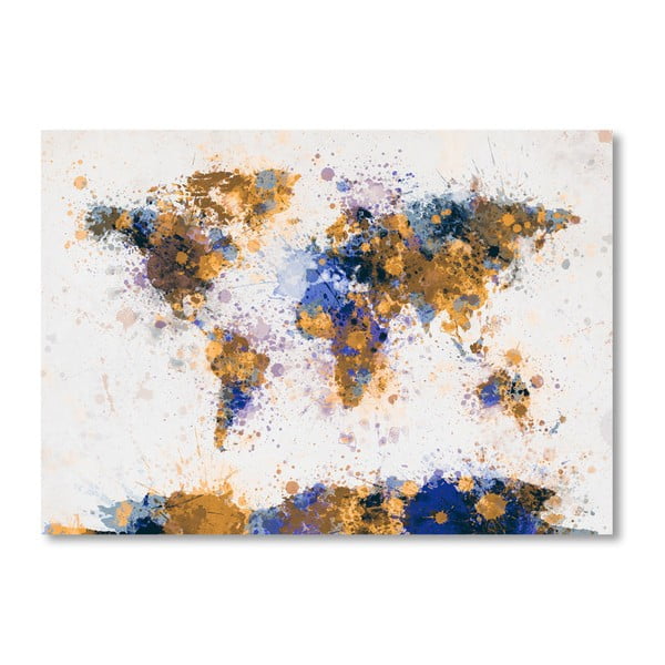 Plakat z niebiesko-żółtą mapą świata Americanflat Splash, 60x42 cm
