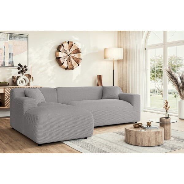 Jasnoszary sztruksowy narożnik (lewostronny/z szezlongiem) Martin – Ropez-image-1