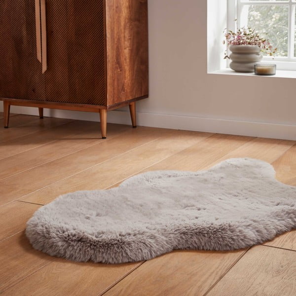 Jasnoszara syntetyczna skóra 60x90 cm Super Teddy – Think Rugs-image-2