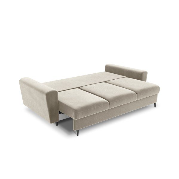 Beżowa aksamitna rozkładana sofa ze schowkiem 235 cm Kyoto – Cosmopolitan Design-image-2