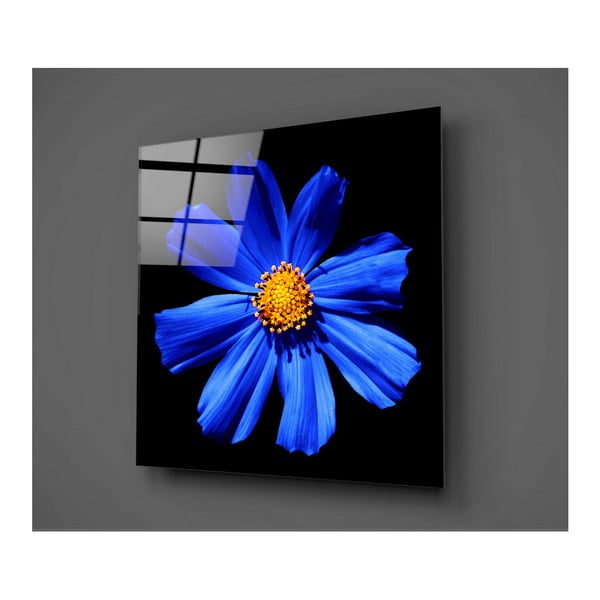 Czarno-niebieski obraz szklany Insigne Flowerina, 30x30 cm