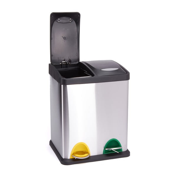 Stalowy kosz na śmieci 2x8 l do segregacji odpadów/z pedałem w kolorze matowego srebra   Tri Selectif – MSV-image-2