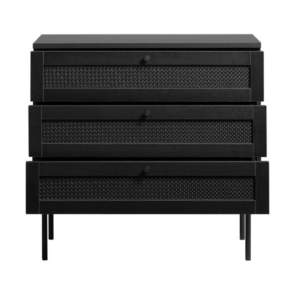 Czarna niska komoda w dekorze dębu 80x75 cm Pensacola – Unique Furniture-image-4