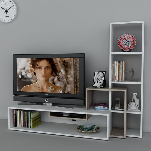 Stolik telewizyjny z regałem Stab White/Cordoba, 39x143,6x123,4 cm