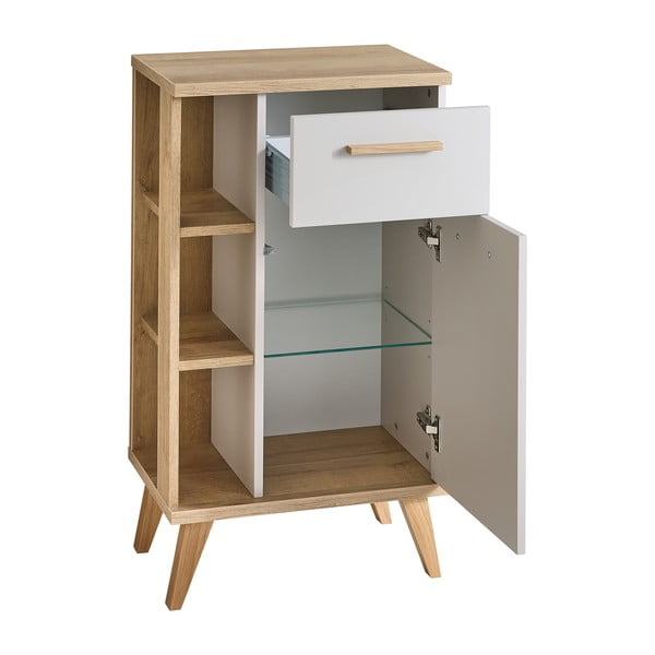 Kremowo-naturalna niska szafka łazienkowa w dekorze dębu 50,5x89,5 cm Quickset 966 – Pelipal-image-2