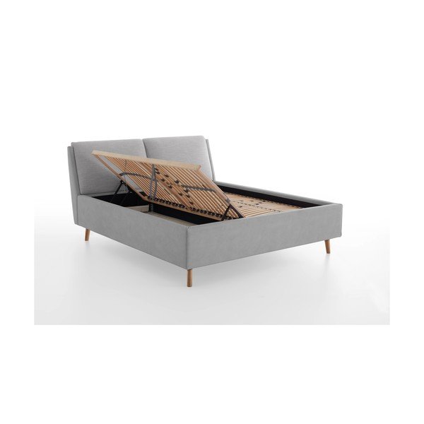 Jasnoszare tapicerowane łóżko dwuosobowe ze schowkiem ze stelażem 160x200 cm Valetta – Meise Möbel-image-2