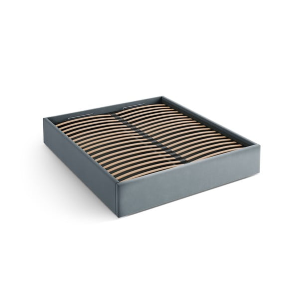 Jasnoniebieskie tapicerowane łóżko dwuosobowe ze schowkiem/bez zagłówka ze stelażem 180x200 cm Susan – Micadoni 