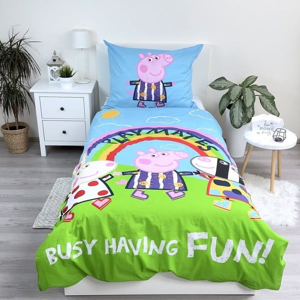Bawełniana fluorescencyjna pościel dziecięca jednoosobowa 140x200 cm Peppa Pig – Jerry Fabrics-image-1