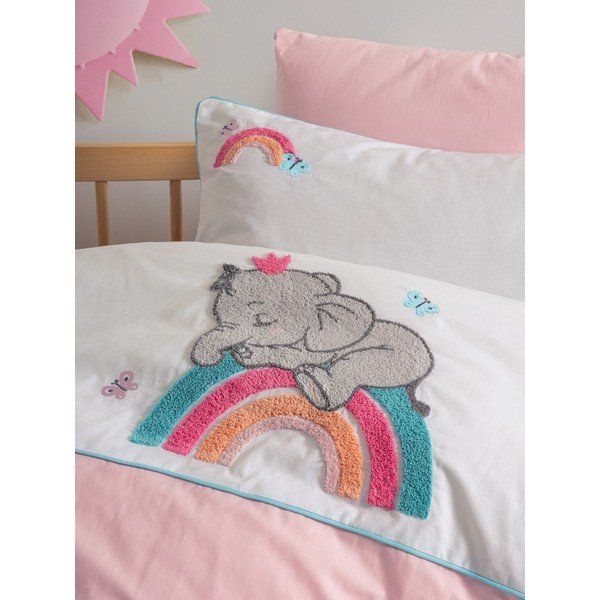 Biało-różowa bawełniana pościel dziecięca do łóżeczka z prześcieradłem/4-częściowa 100x150 cm Lucky – Mijolnir-image-2