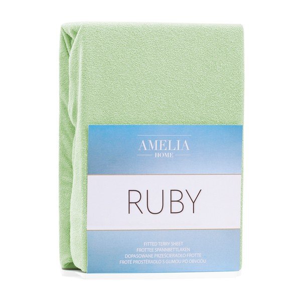 Jasnozielone prześcieradło elastyczne z dużym dodatkiem bawełny AmeliaHome Ruby, 200x160-180 cm-image-1
