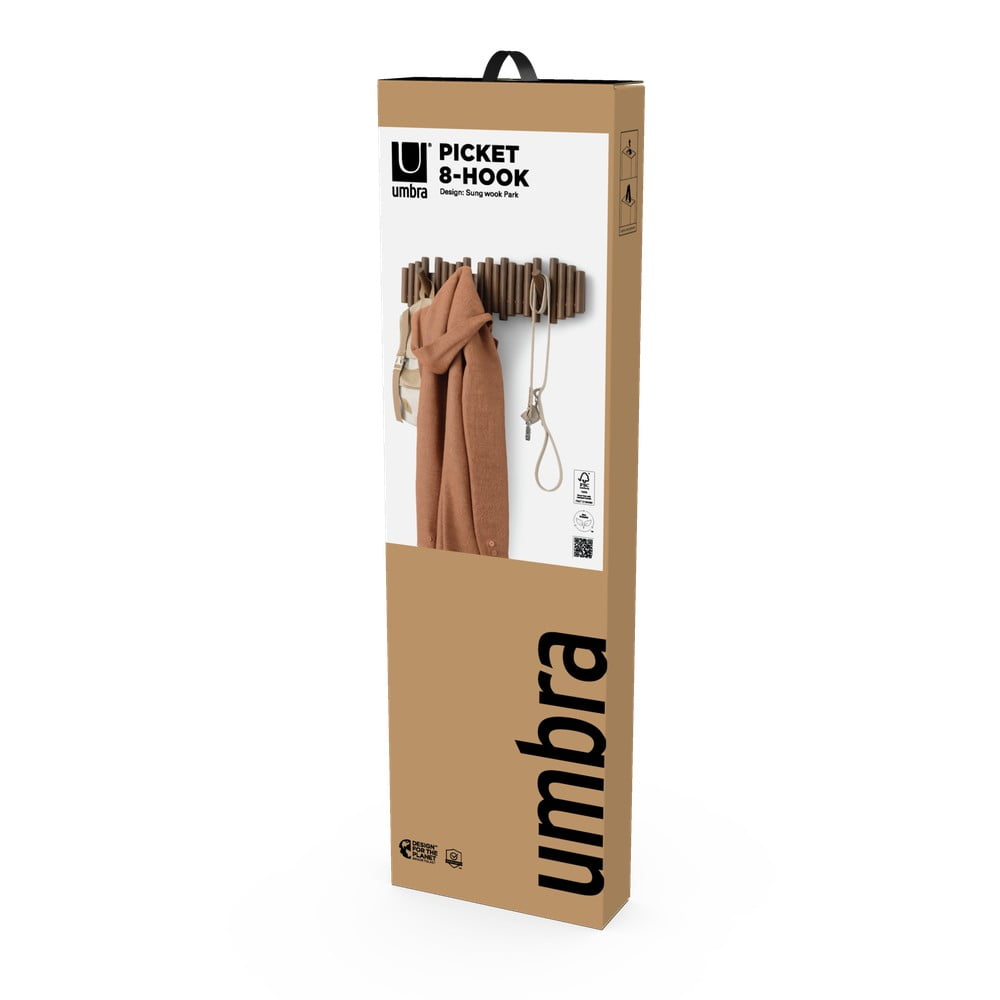 Ciemnobrązowy wieszak ścienny z litego drewna sosnowego 61 cm Picket – Umbra (zdjęcie 10)