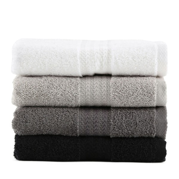 Zestaw 4 czarno-białych ręczników bawełnianych Foutastic Shadow, 70x140 cm