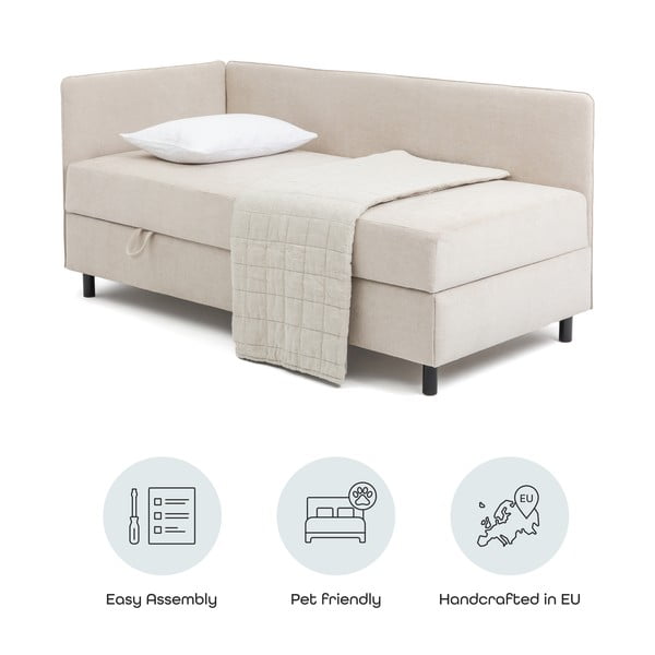 Beżowe tapicerowane łóżko jednoosobowe ze schowkiem i materacem 120x200 cm Avela – Bonami Selection-image-4