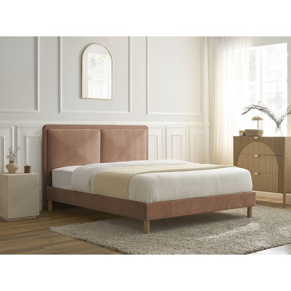 Szaroróżowe tapicerowane tapicerowane łóżko dwuosobowe ze stelażem 140x190 cm Mara – Bobochic Paris-image-1