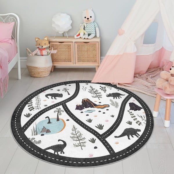Czarno-biały dziecięcy dywan do zabawy odpowiedni do prania ø120 cm Dino Park – Mila Home-image-4