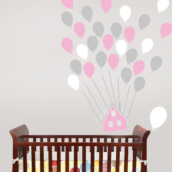 Zestaw naklejek ściennych House With Balloons Pink