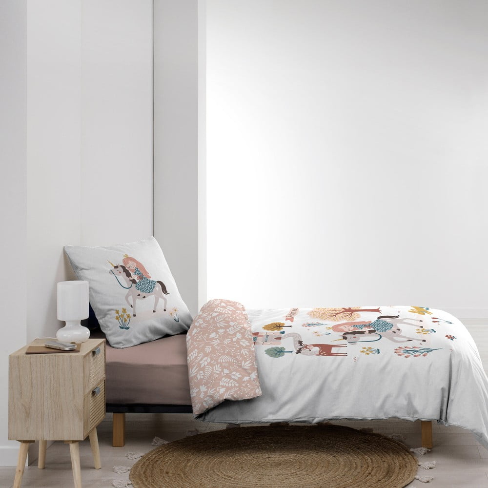 Biało-różowa bawełniana pościel dziecięca jednoosobowa 140x200 cm Lilibelle – douceur d'intérieur (zdjęcie 4)