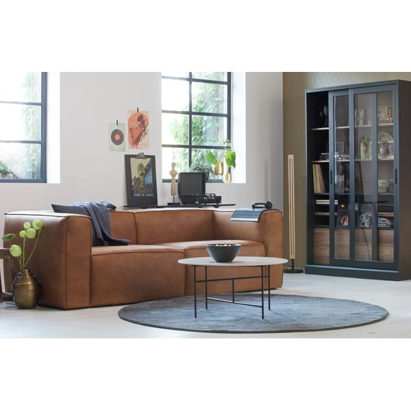 Czarno-naturalna witryna z litego drewna sosnowego z drzwiami przesuwnymi 125x200 cm James – WOOOD-image-1