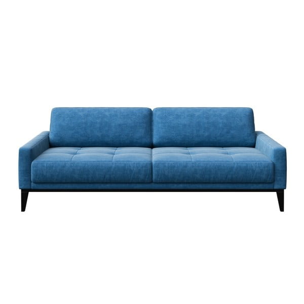 Niebieska sofa 3-osobowa z drewnianymi nogami MESONICA Musso Tufted
