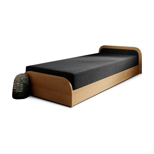 Tapicerowane/z płyty wiórowej łóżko jednoosobowe ze schowkiem z materacem 80x190 cm w kolorze ochry/ciemnoszare Parys – ELTAP