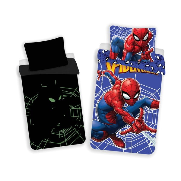 Czerwono-niebieska bawełniana fluorescencyjna pościel dziecięca jednoosobowa 140x200 cm Spider-man – Jerry Fabrics