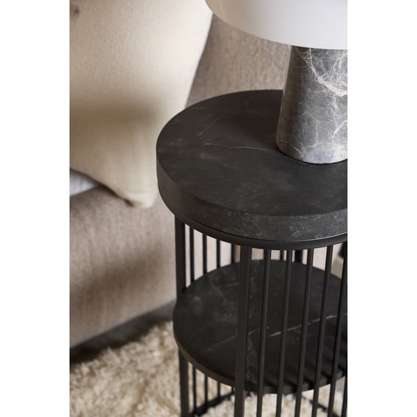 Czarna szafka nocna z blatem w dekorze marmuru Strington – Actona-image-2