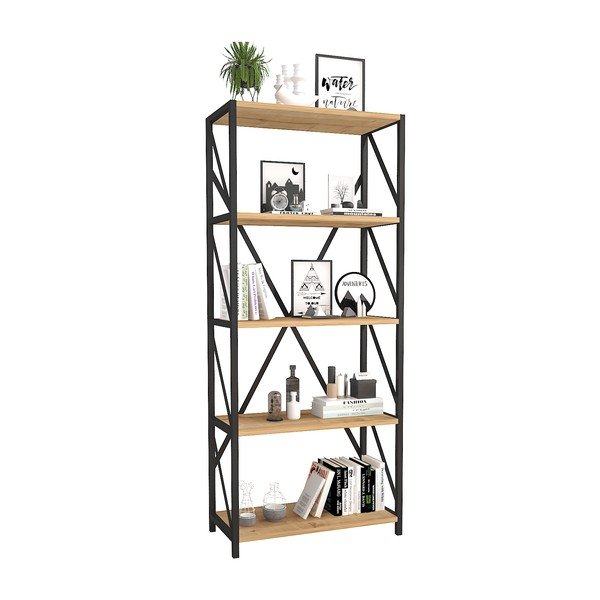 Czarno-naturalny regał w dekorze sosny 64x150 cm Eser – Gauge Concept-image-2