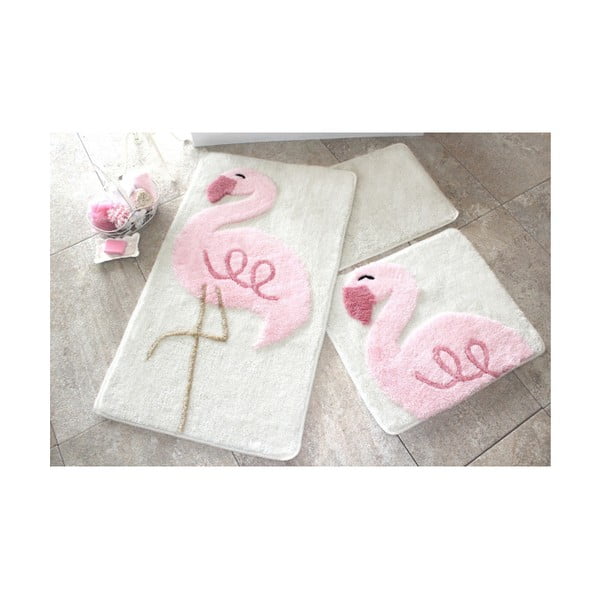 Zestaw 3 dywaników łazienkowych Pink Flamingo