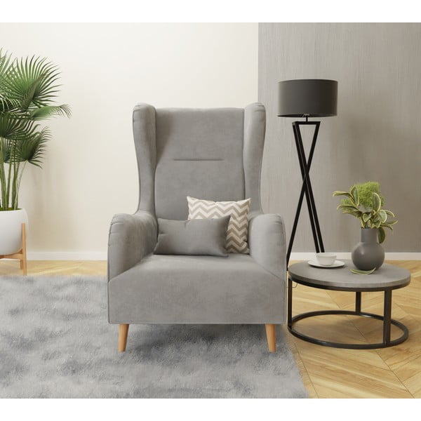 Jasnoszary aksamitny fotel typu uszak Carole – Ropez-image-4