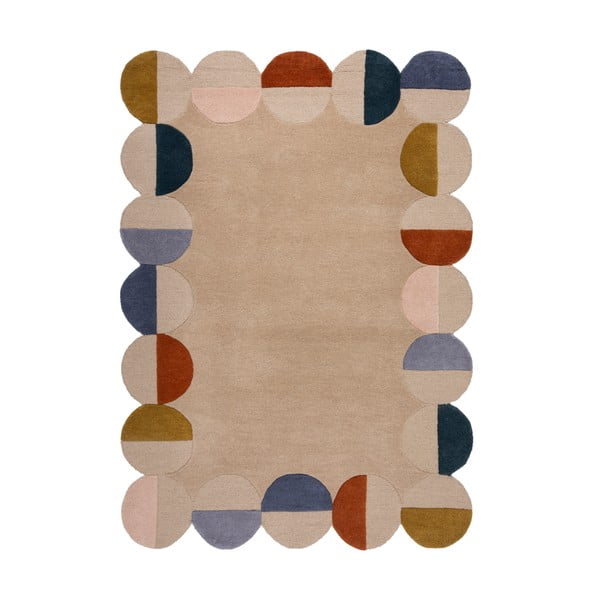 Beżowy wełniany dywan tkany ręcznie 200x290 cm Mia Scallop Frame – Flair Rugs