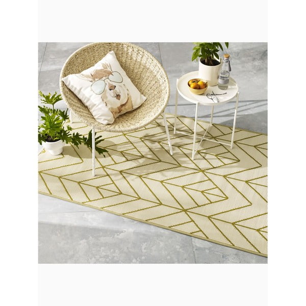 Beżowy dwustronny dywan na zewnątrz z tworzywa sztucznego z recyklingu z detalami w kolorze złota Fab Hab Sydney, 150x240 cm-image-3