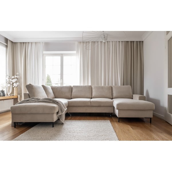 Beżowy sztruksowy rozkładany narożnik (lewostronny) Lofty Lilly – Miuform-image-1