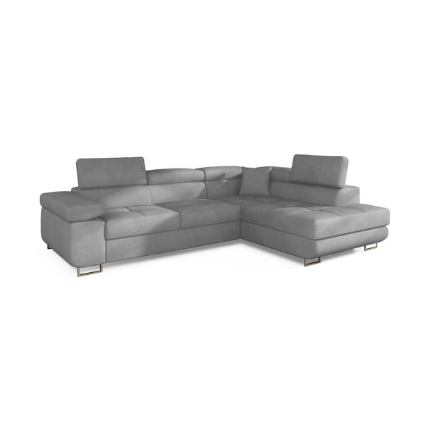 Jasnoszary aksamitny rozkładany/ze schowkiem narożnik (prawostronny/w kształcie litery L) Anton – ELTAP-image-2