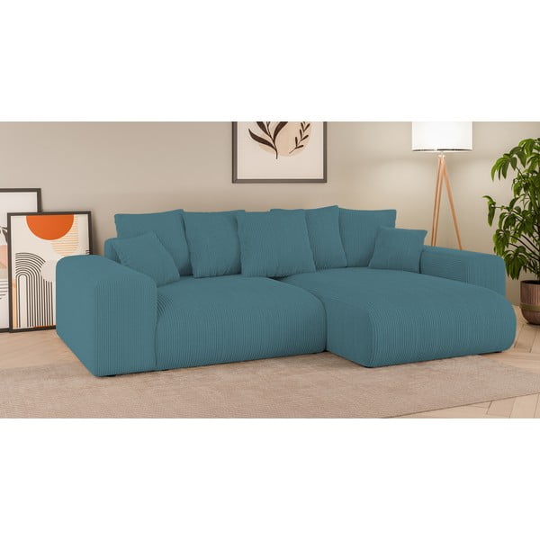 Turkusowy sztruksowy rozkładany narożnik ze schowkiem Luma – Ropez-image-1