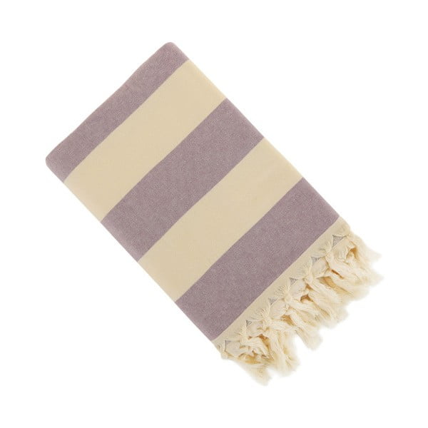 Fioletowy ręcznik Hammam Stripe, 150x90 cm