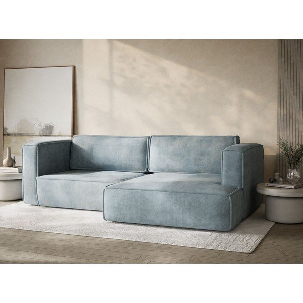 Jasnoniebieski rozkładany/ze schowkiem narożnik z tkaniny szenilowej (prawostronny/z szezlongiem) Velto – Maison de Rêve-image-4