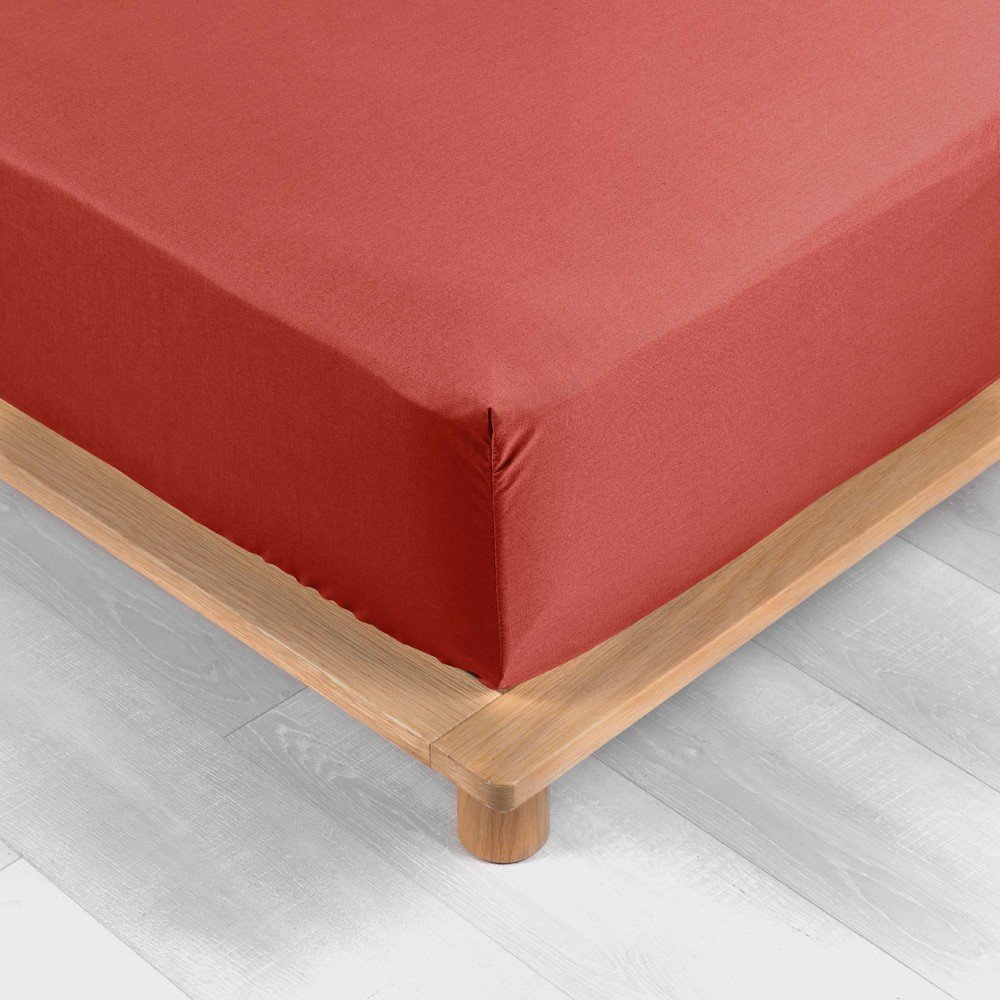 Ceglaste prześcieradło z perkalu bawełnianego z gumką 90x190 cm Percaline – douceur d'intérieur