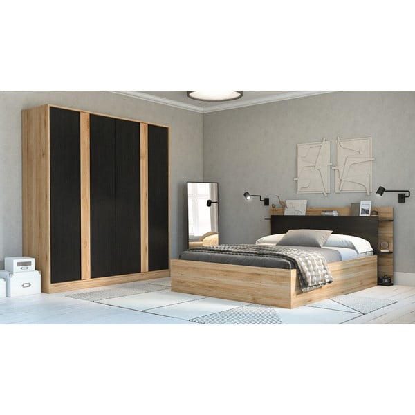 Czarno-naturalna szafa w dekorze dębu 180x197,5x53 cm Dennis – Marckeric-image-1