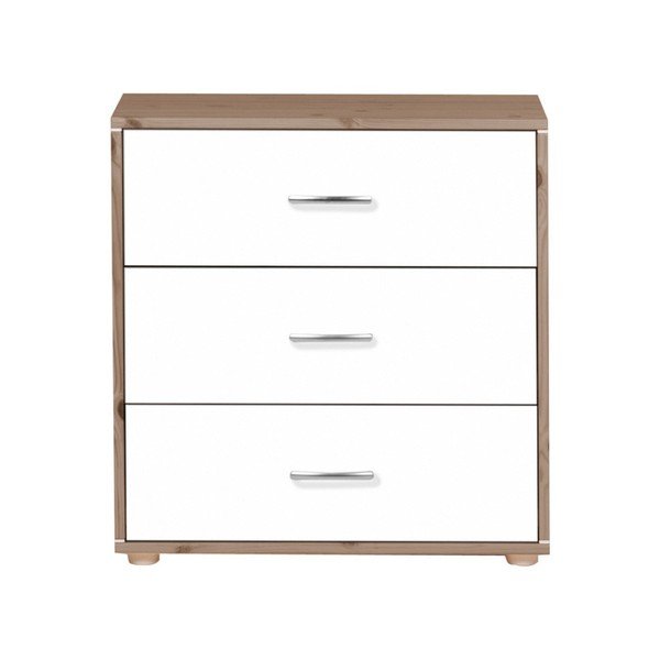 Brązowo-biała komoda dziecięca z 3 szufladami z drewna sosnowego Flexa Classic-image-1
