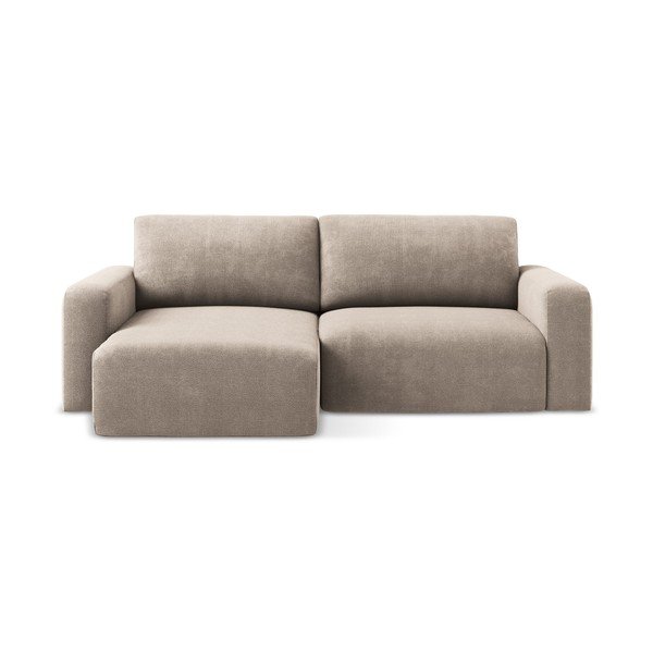 Beżowy rozkładany/ze schowkiem narożnik z tkaniny szenilowej (lewostronny/z szezlongiem) Kona – Makamii