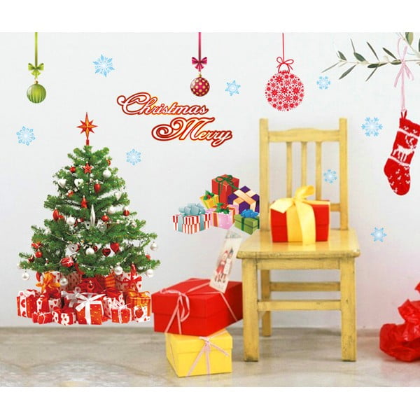 Naklejki świąteczne Ambiance Santa, Balls and Tree