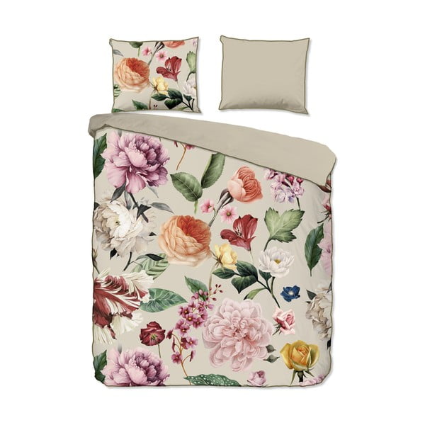 Beżowa pościel dwuosobowa z satyny bawełnianej 200x220 cm Fiori – Descanso