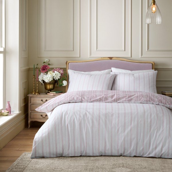 Biało-różowa pościel dwuosobowa 230x220 cm Regency Stripe – Catherine Lansfield-image-2