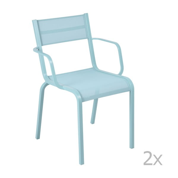 Komplet 2 jasnoniebieskich metalowych krzeseł ogrodowych Fermob Oléron Arms