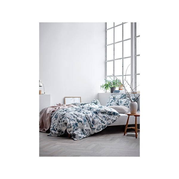 Niebieska pościel jednoosobowa z satyny bawełnianej 140x200 cm Flower Burst − Södahl-image-2