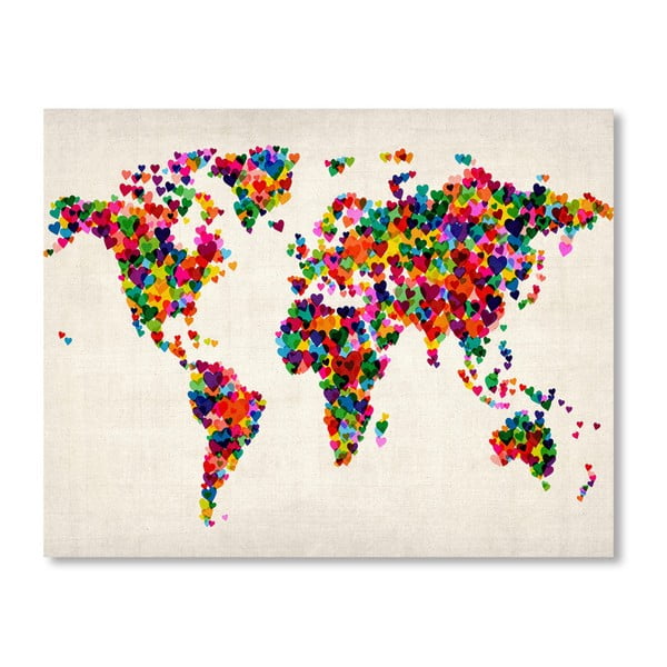 Plakat z kolorową mapą świata Americanflat Love, 60x42 cm