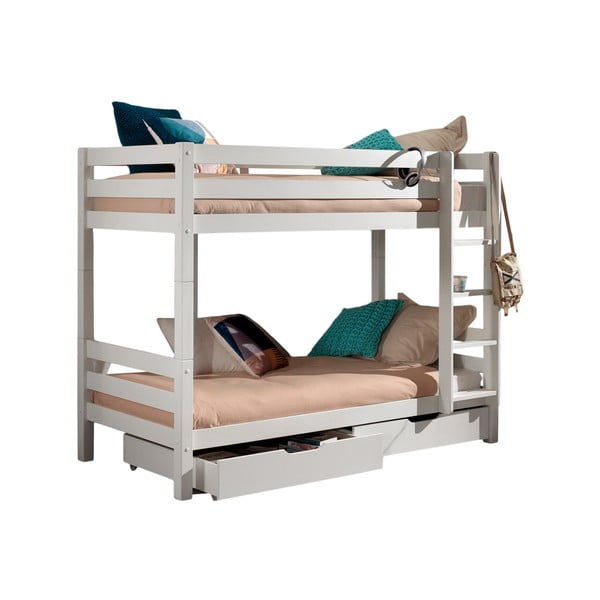 Białe piętrowe łóżko dziecięce z litego drewna sosnowego ze schowkiem PINO – Vipack