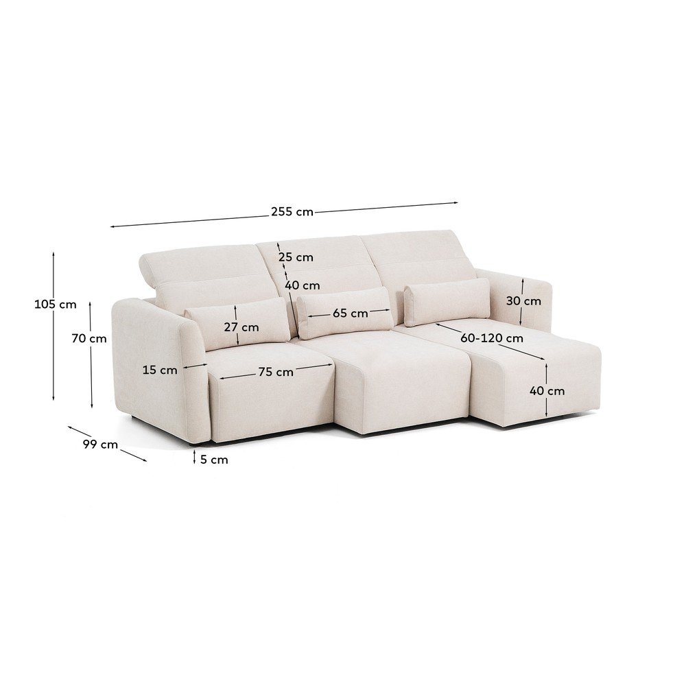 Beżowa częściowo rozkładana/rozkładana sofa z tkaniny szenilowej z szezlongiem 255 cm Lares – Kave Home (zdjęcie 6)