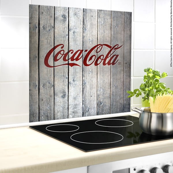Szklana płyta ochronna na ścianę przy kuchence Wenko Coca-Cola Wood, 70x60 cm