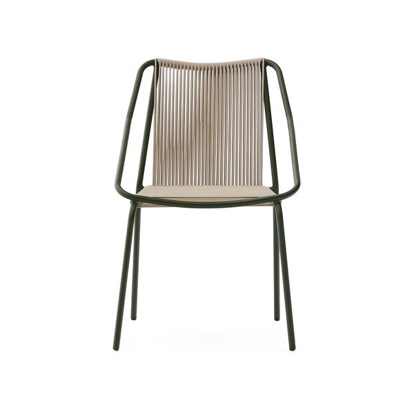 Ciemnozielono-beżowe metalowe krzesło ogrodowe Zivia – Kave Home-image-2